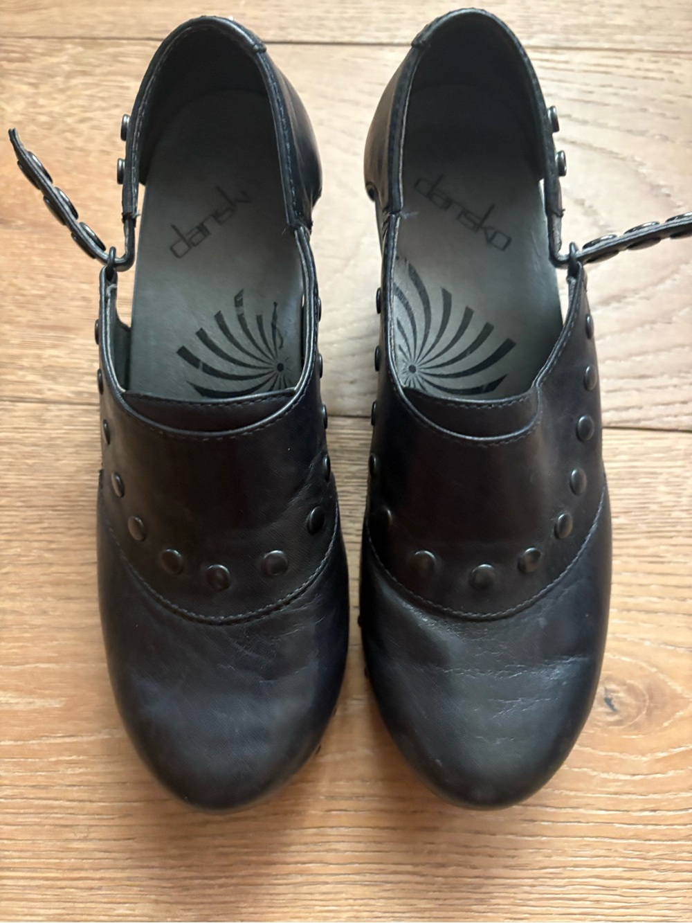Dansko Black Leather Stud-Detail Mary Jane Clogs